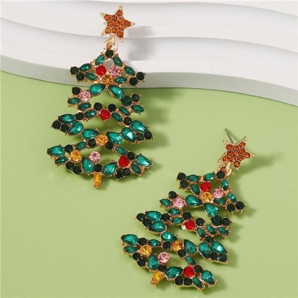 Christmas Tree Earrings with Rhinestones - Picture 7 of 8